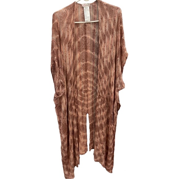 Free People Bronze Tie Dye Shimmer Crochet Kimono Maxi Kaftan Duster Coverup - Picture 7 of 16